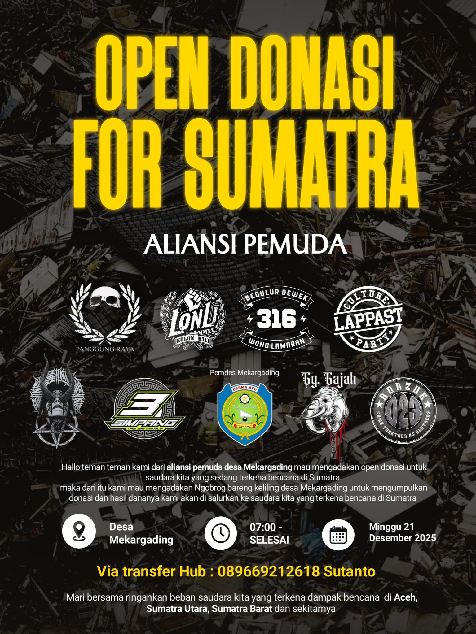 DONASI KEMANUSIAAN UNTUK KORBAN BANJIR DI SUMATRA